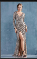 Andrea & Leo Couture A0938B Karina Gown Leopard Long Sleeved Ruched Sequined Sheath