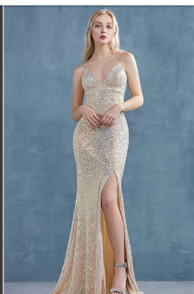 Andrea & Leo Couture A0983 Phoebe Gown Fitted  Iridescent Ombre Sequined Gown