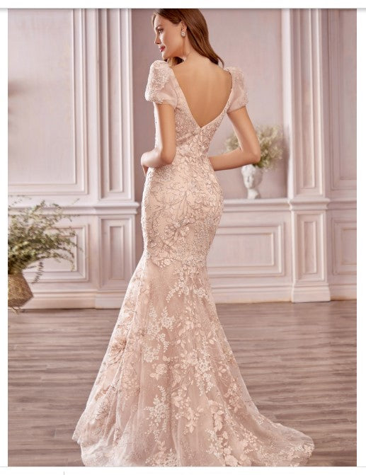 Andrea & Leo Couture A1025 Blume Floral Mermaid Gown In Soft Blushing Floral Embroidery Lace