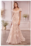 Andrea & Leo Couture A1025 Blume Floral Mermaid Gown In Soft Blushing Floral Embroidery Lace