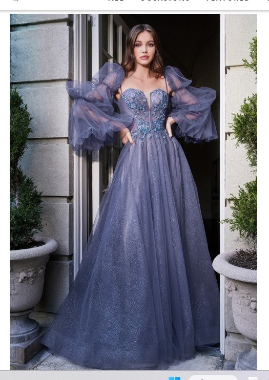 LADivine By Cinderella Divine B709 2PC Smoky Blue Ball Gown