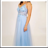 Dylan & David's DD1290 Long Jeweled Beaded Tulle Prom Dress