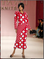 Donna Vinci KNITS Style 13363,RED/WHITE, 1 Pc. Dress