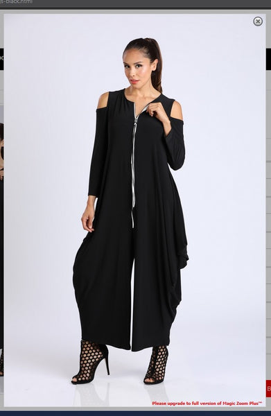 IC Collection 8419JS Cold Shoulder Jumpsuit Ultra Chic Front Zip Up Style - Jazmine & Yazmine Designer Boutique