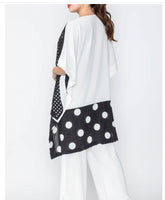 IC Collection 4283T Square Mesh Polka Dot Print Extended Short Sleeve Round Neck High-Low Poncho