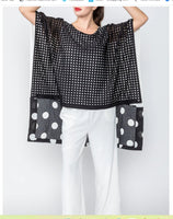 IC Collection 4283T Square Mesh Polka Dot Print Extended Short Sleeve Round Neck High-Low Poncho