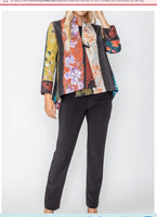 IC Collection 5450J Color Block Puckered Floral Print Mock Neck 3/4 Sleeve