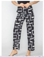 IC Collection 5543P Geometric-Print Pant Pull-On Waist Side Slip Pockets Relaxed Fit