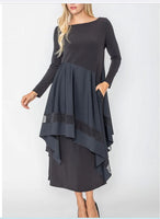 IC Collection 5610D !PC Long Sleeve Dress With Boat Neck Line