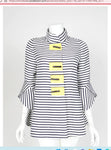 IC Collection 5640J 1PC Button Front Striped Jacket Hip-Length Relaxed Silhouette