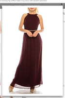 Ignite Evenings 111087 Fig Chiffon Halter Long Dress with Beaded Waist