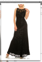 Ignite  Evenings 3802R  Navy Sequined Lace Long Evening Gown