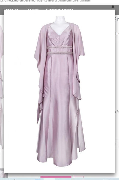 Ignite Evenings IG3914 V-Neckline Embellished Waist Satin Dress with Chiffon Shawl