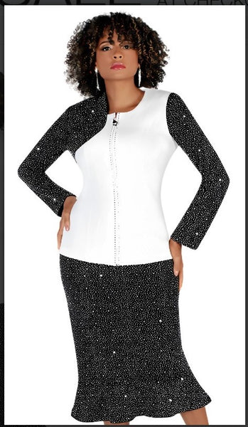 Liorah 7253 2pc Exclusive Knit Sunday Suit With Rhinestone Sleeve And Skirt