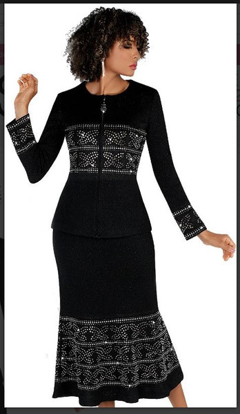 Liorah 7257 2pc Exclusive Knit Skirt Suit With Beautiful Rhinestone Design