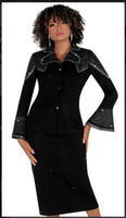 Liorah 7260 2pc Exclusive Knit Skirt Suit With Shoulder Rhinestone Design
