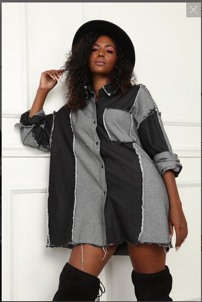 Luxe Moda LM-161 Grey & Black Denim Fabric Dress/Tunic