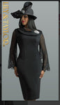 Lily And Taylor 4485-BLK  1pc Knit Women Dress With Lace Sleeves