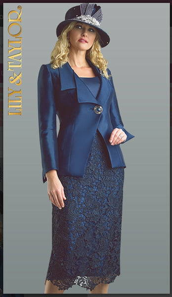Lily And Taylor 4646 3pc Silk Ladies Suit With Lace Skirt