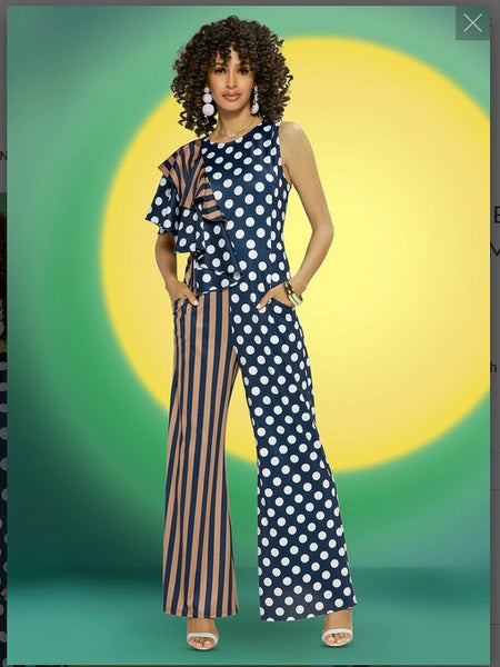 Love the Queen Style 17457,NAVY/MOCHA,1 Pc. Jumpsuit