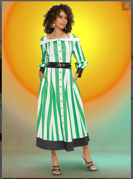 Love the Queen Style 17464,GREEN/WHITE,1 Pc. Dress