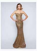 Nina Canacci 1453 Strapless Corset Metallic Mermaid Gown