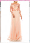 Odrella 1147 Blush Sequined Mesh & Crepe Chiffon Long Evening Gown