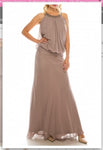 Odrella 1321 Stone Beaded Long Chiffon Drop-Waist Evening Gown