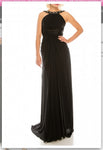 Odrella 1698 Black Gathered Embellished Halter Evening Dress