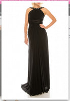 Odrella 1698 Black Gathered Embellished Halter Evening Dress