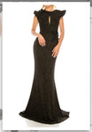 Odrella 2151 Gold Black Beaded Rose Appliqued Glittery Sheath Evening Gown