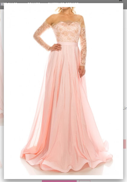 Odrella 4514 Pink Embellished Lace & Taffeta A-Line Evening Gown
