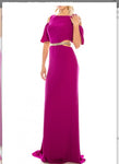 Odrella  4516 Magenta Beaded Cold Shoulder Evening Dress