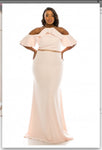 Odrella 4518 Cold Shoulder Haltered Trumpet Evening Gown