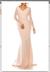 Odrella 4619B Pink Beaded Lace & Crepe Sheath Evening Gown