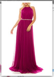 Odrella 4744 Magenta Rhinestoned Halter Evening Gown