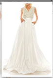 Odrella 4747 White Glittered A-Line Evening Gown with Side Pockets