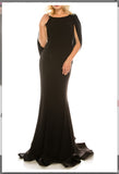 Odrella  6Y2079  Black Cape Mermaid Gown with Embellished Mesh Back