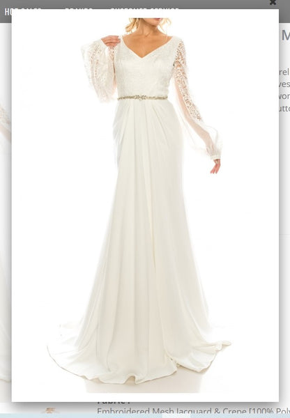 Odrella  7Y1090 Ivory Embroidered Mesh Jacquard & Crepe Evening Gown