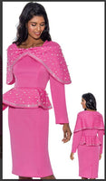 Stellar Looks 1701 Designer Church Suit Long Sleeves Crystals On The Cape Collar