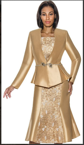 Terramina 7963 Ladies 2PC Suit Lace Insert Silk Look Fabric