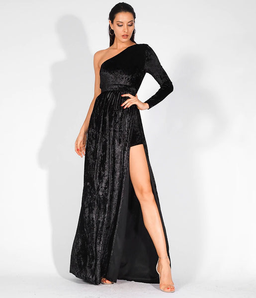 One Shoulder Velvet Dress - Jazmine & Yazmine Designer Boutique