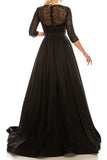Ordella 1026 Black Embellished Mesh & Taffeta A-Line Evening Gown