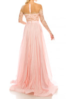 Odrella 4514 Pink Embellished Lace & Taffeta A-Line Evening Gown