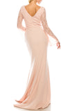 Odrella 4619B Pink Beaded Lace & Crepe Sheath Evening Gown