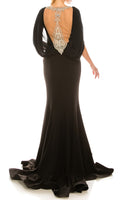 Odrella  6Y2079  Black Cape Mermaid Gown with Embellished Mesh Back